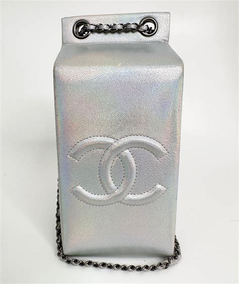 CHANEL Iridescent Silver Lait de Coco Milk Carton Bag .